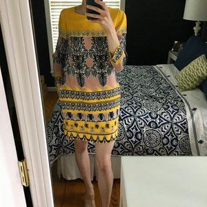 J. Crew Yellow Printed Silk Longsleeve Jules Dress